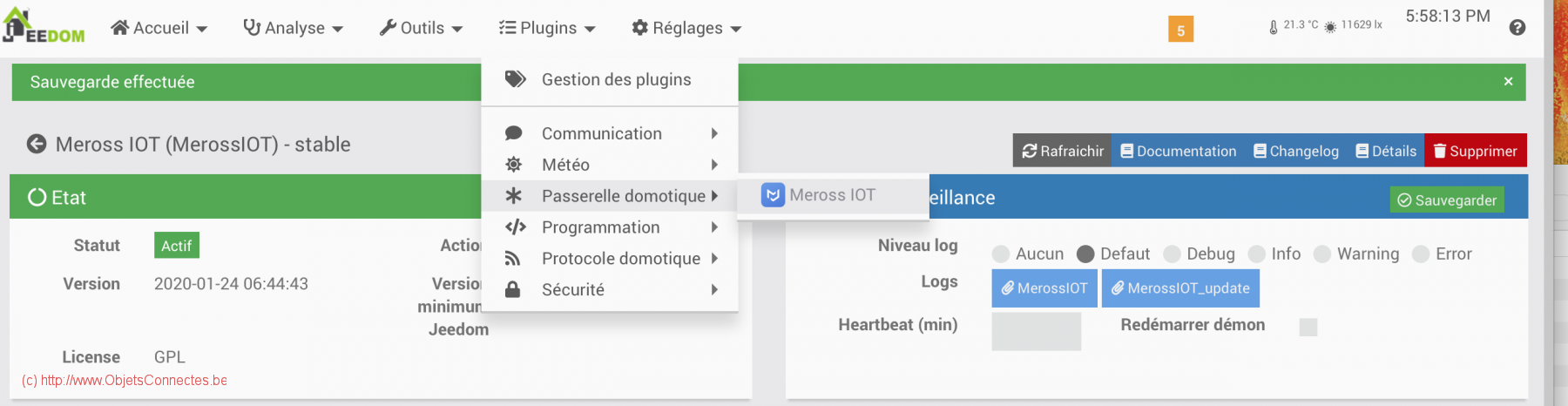 Plugins Passerelle Domotique MerossIOT